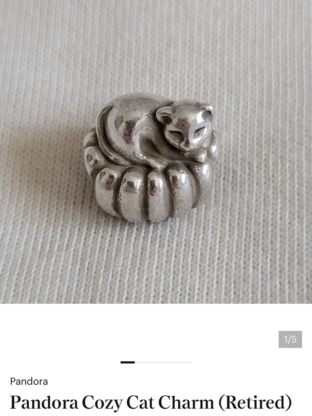 Authentic Pandora Charm Cozy Cat Bead Sterling Silver Animal Kitty